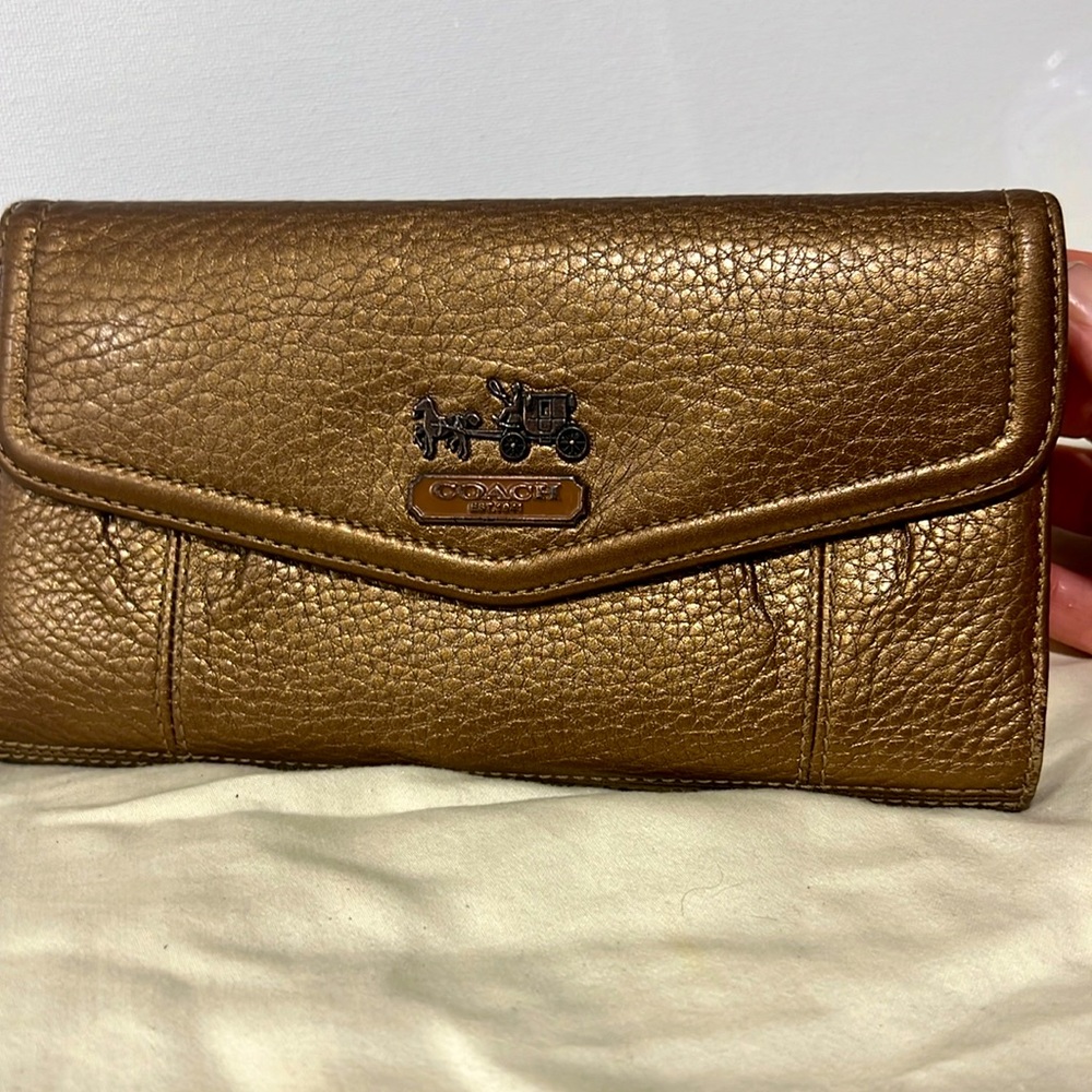 Coach Madison Leather Metallic Copper Long Wallet - Gem